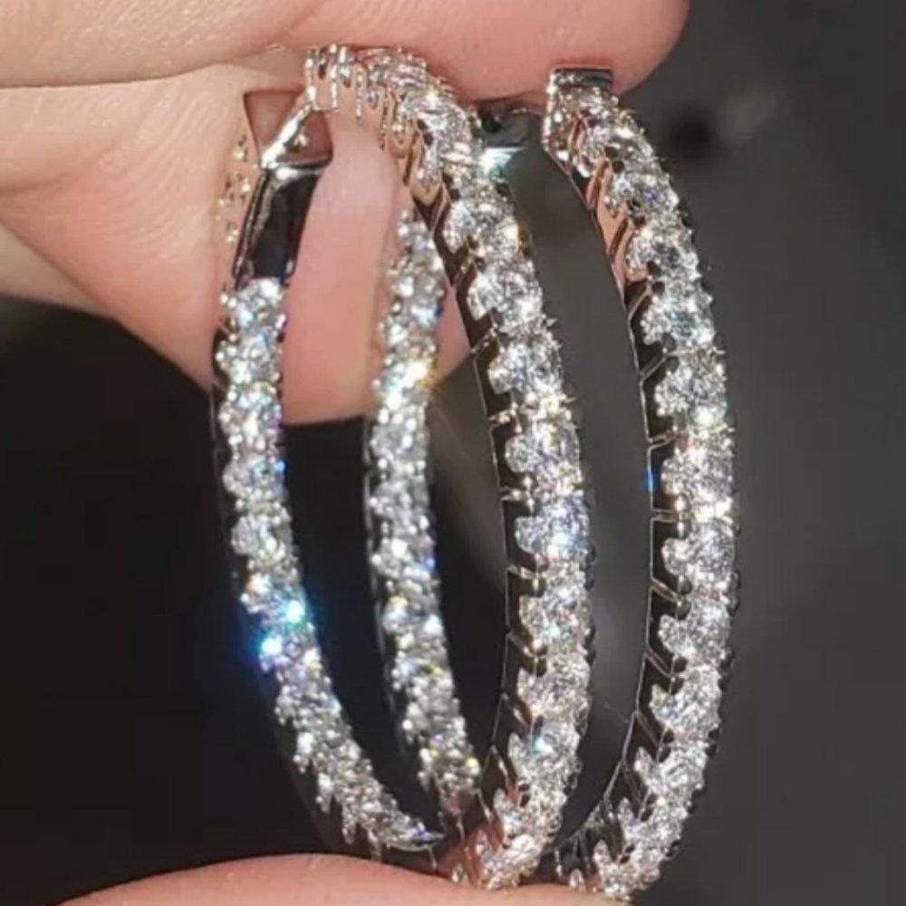 NEW 3 Carat TW Diamond Inside Out Hoop Earrings